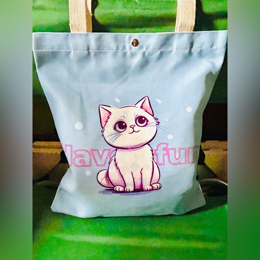 NEW Blue Fun Cat Canvas Tote Bag